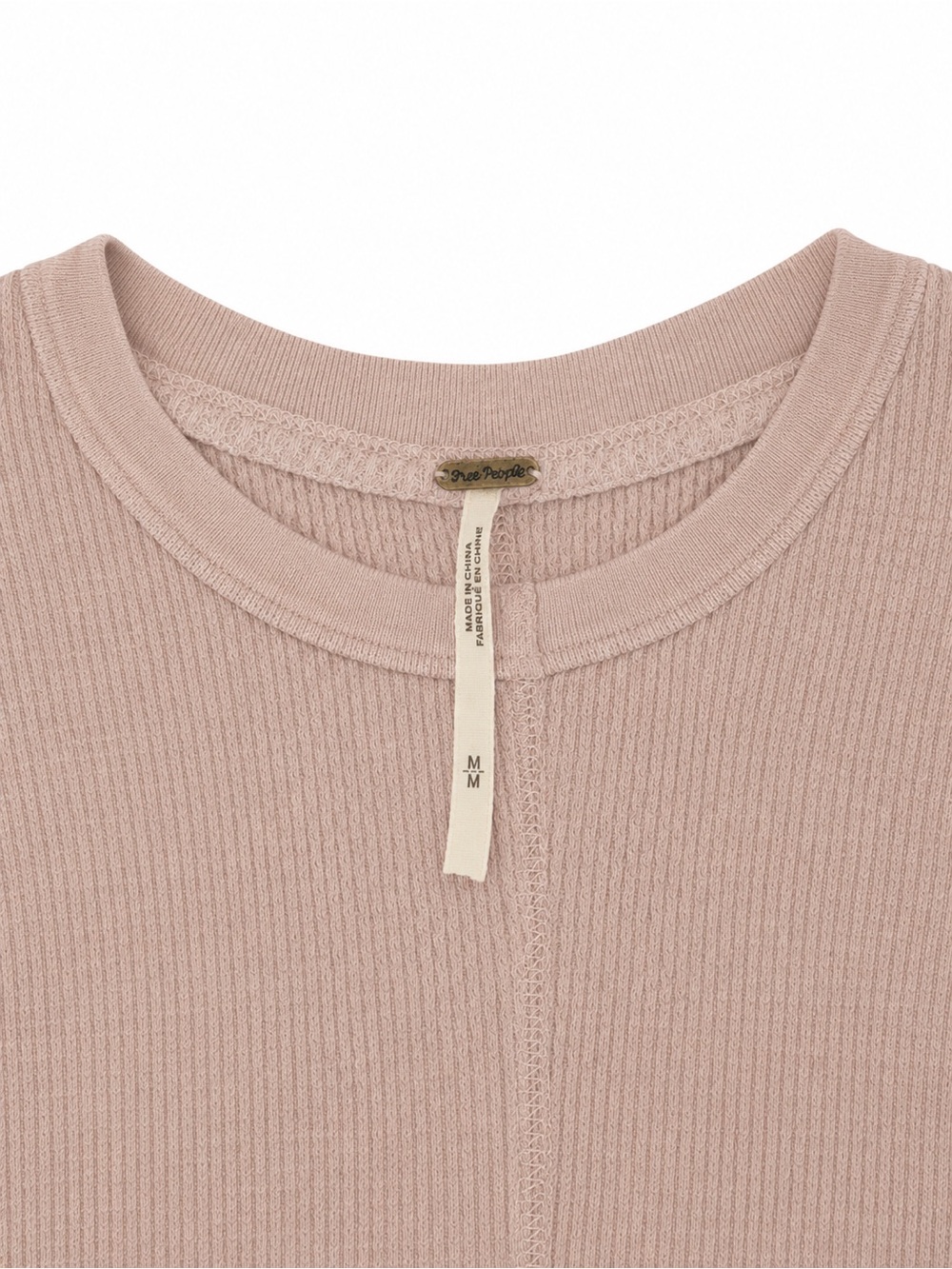 Free people size mediumLong Sleeve Scoop Neck waffle knit Top Embroidered sleeve - Picture 3 of 4